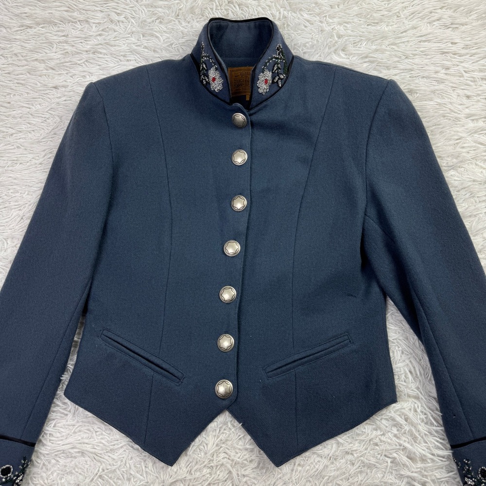 Embroidered Stand-Collar Women's Jacket - Navy